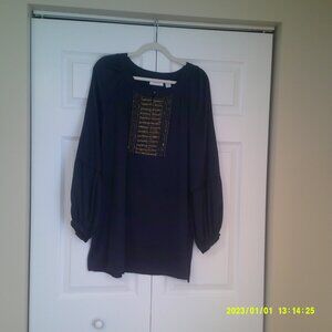 Navy Satin LS Chico’s Top | L/12